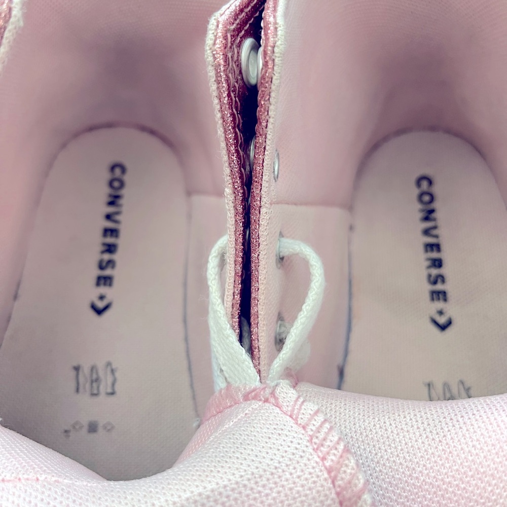 High Top Luggage Blush Pink Glitter Youth converse Shoes - Picture 6 of 7